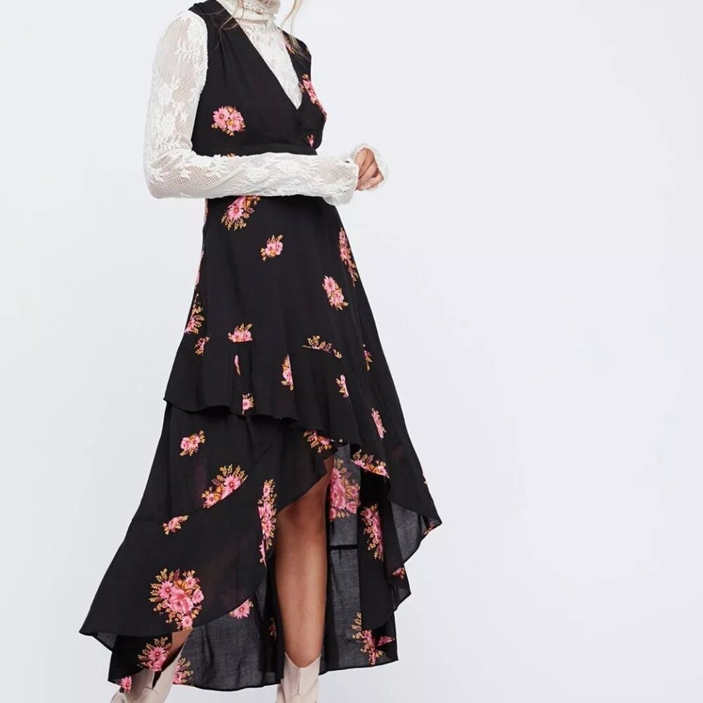 NWT Free People Birdie Midi Dress Size 6 Color Black Combo